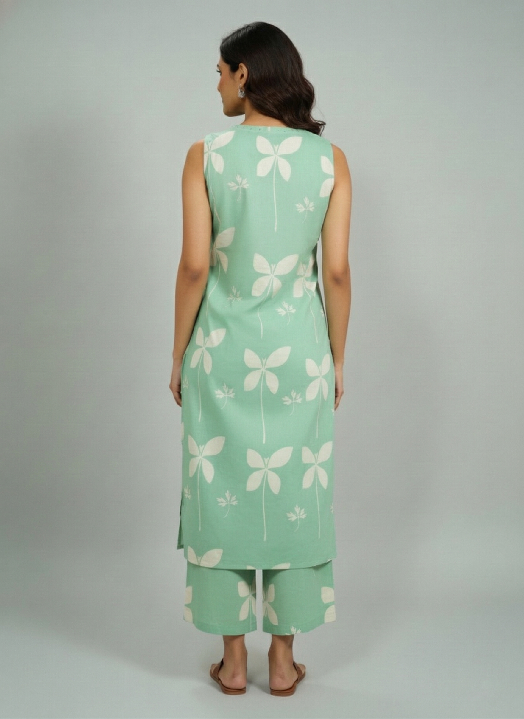 Mint Green Cotton Printed Handcrafted Co-ord Set