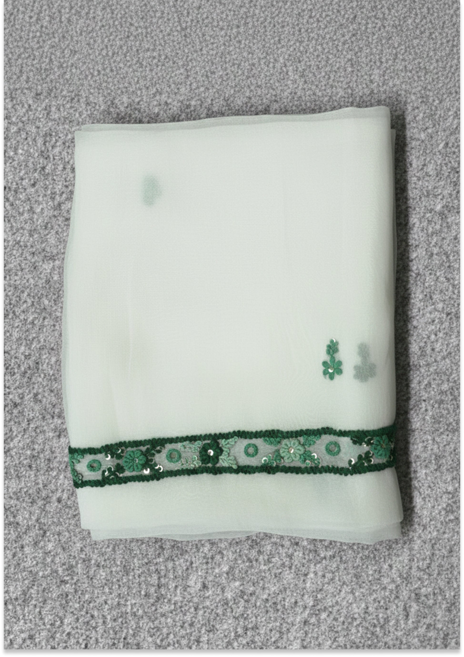 Off White Georgette Unstitched suit material with Bottle Green Knot Work