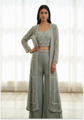Light Greenish Grey Handcrafted Sharara with Jacket