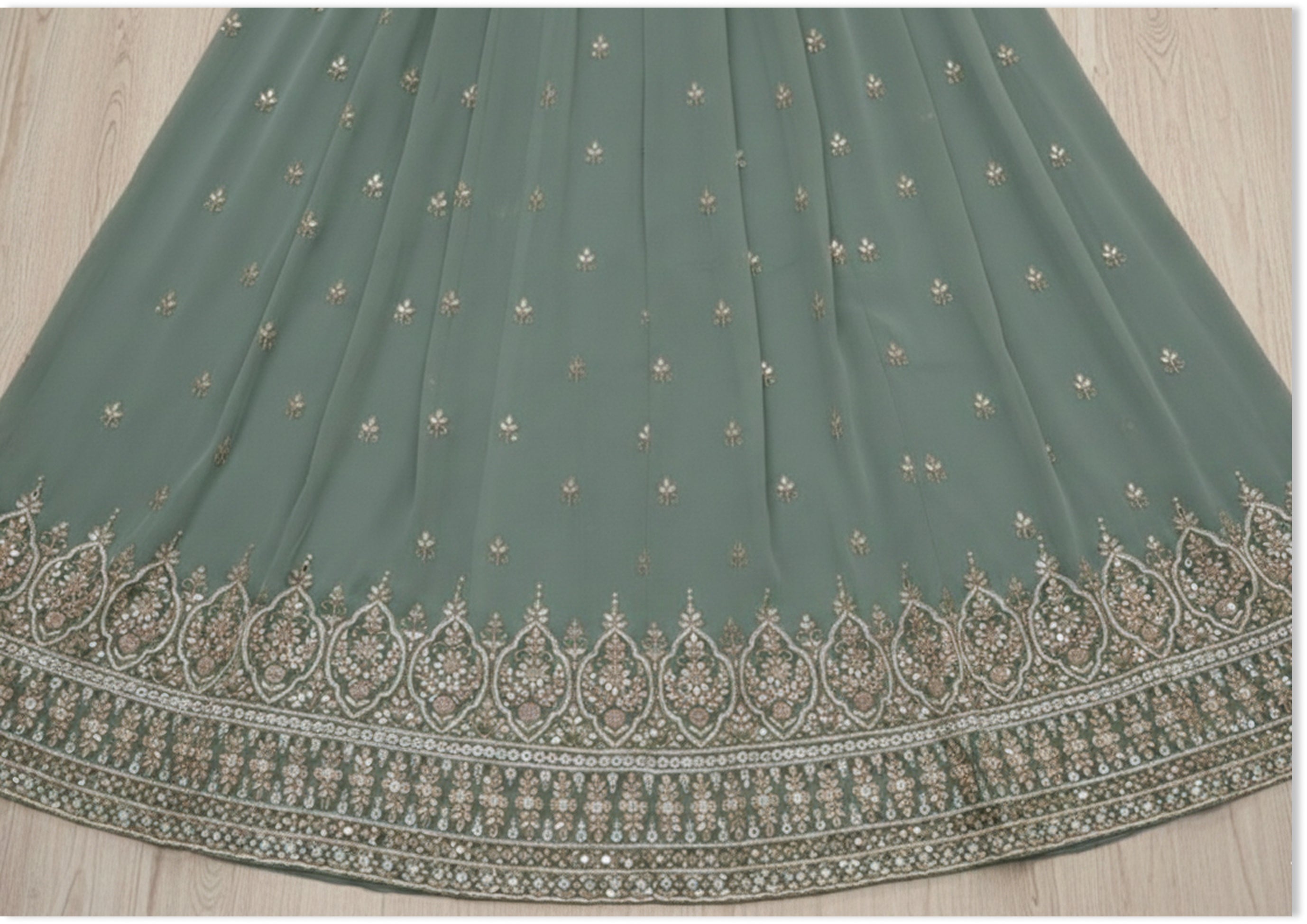 Teel Green Handcrafted Suit Material with Stitched Gharara