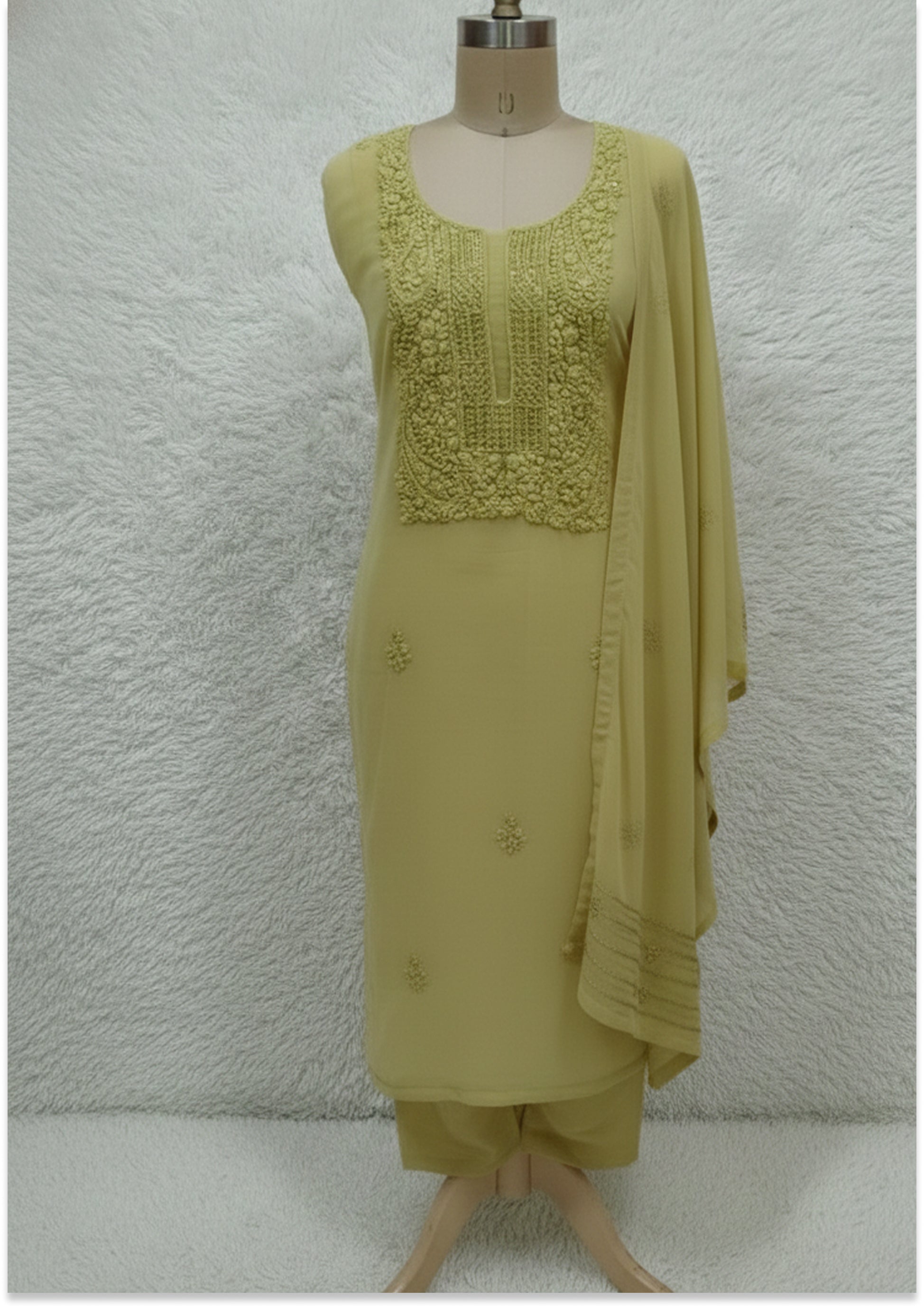 Light Lemon Yellow Handcrafted Unstitched Suit Material