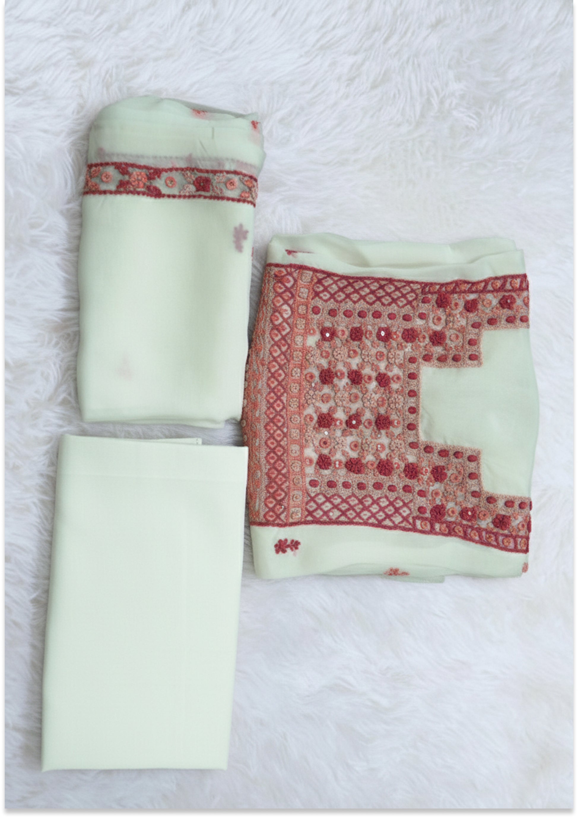 Off White Unstitched suit material with Rust Knot Work