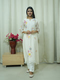 Off White Handcrafted Mul Chanderi A-line Suit Set
