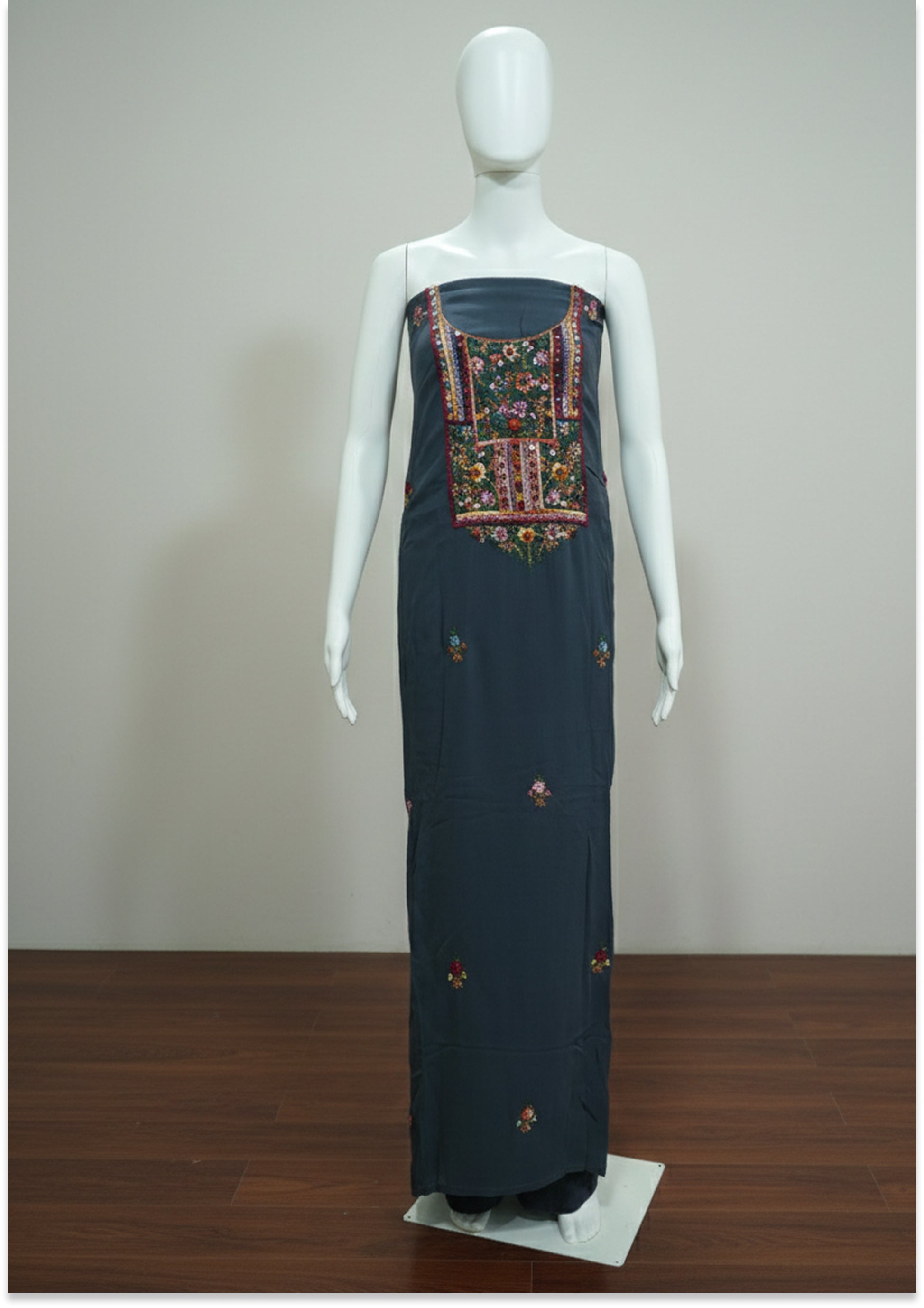 Dark Grey Georgette Handcrafted Unstitched Suit Material