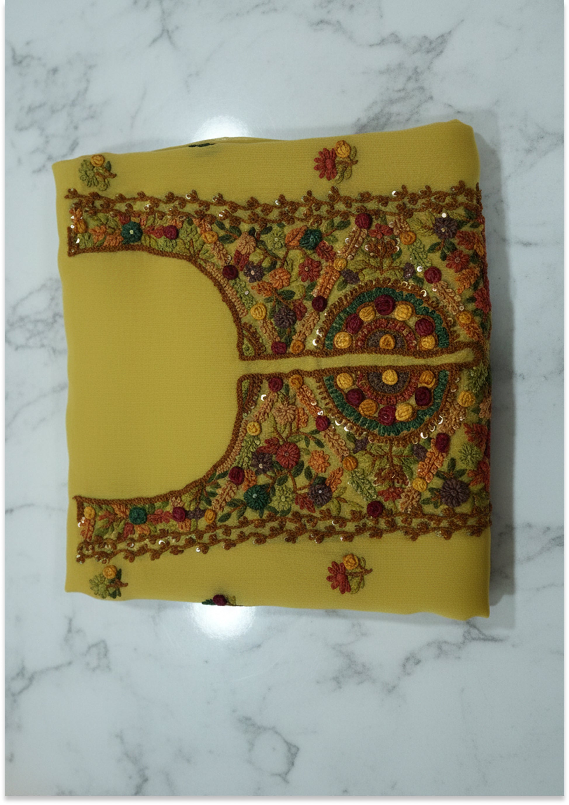 Light Golden Yellow Pure Organza Knot work Unstitched suit Material