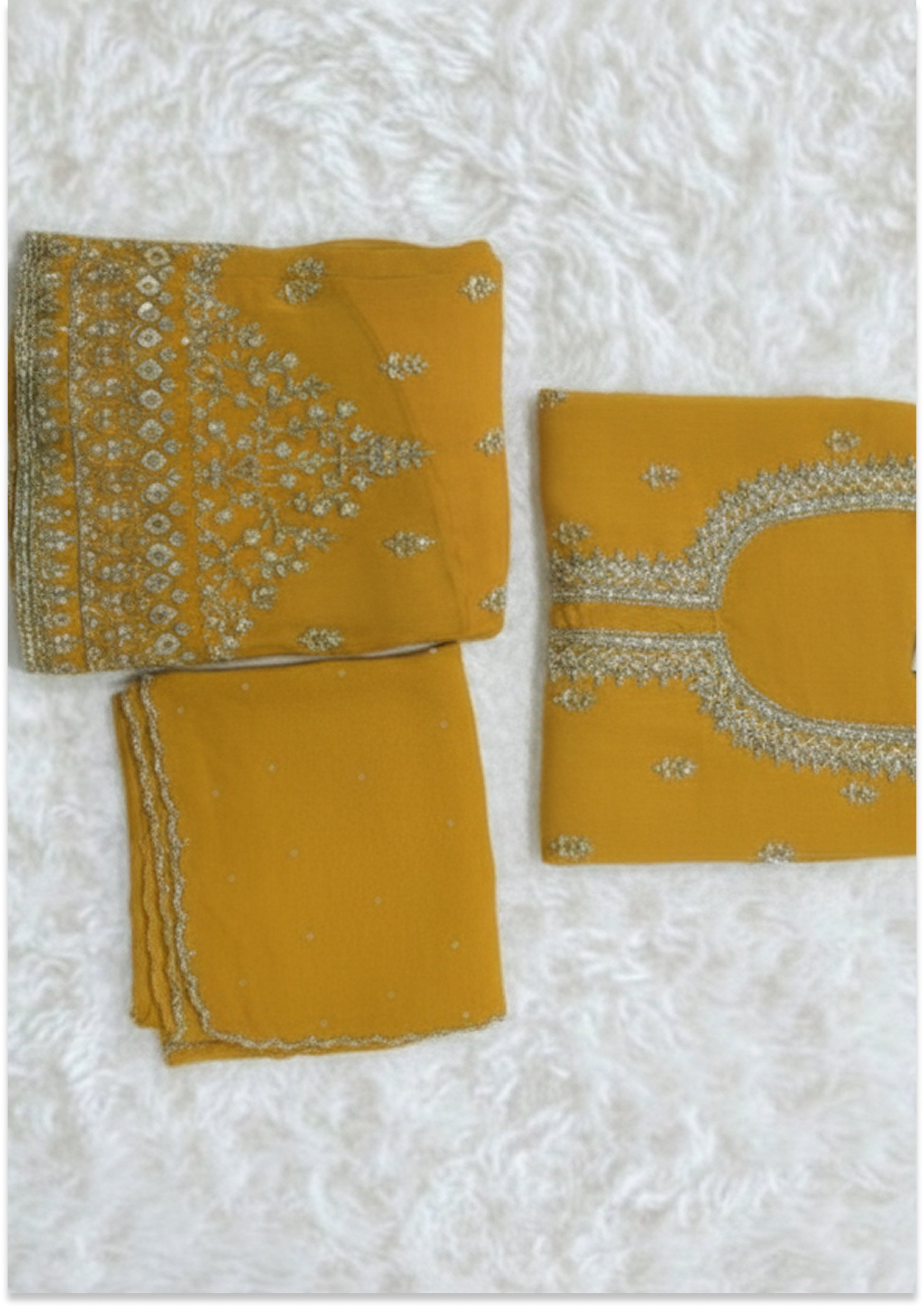 Golden Yellow Handcrafted Suit Material with Stitched Gharara