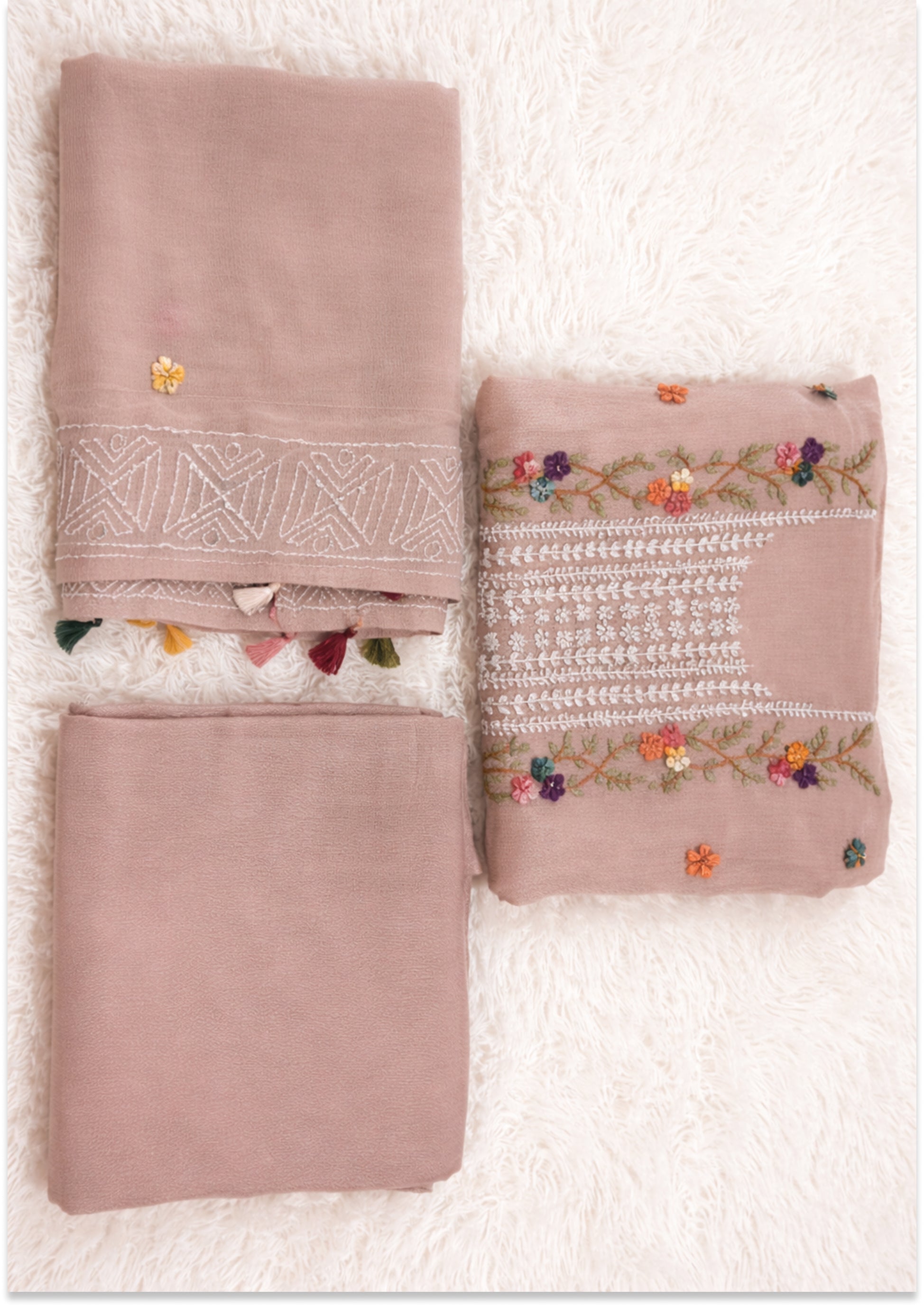 Baby Pink Handcrafted Unstitched Suit Material