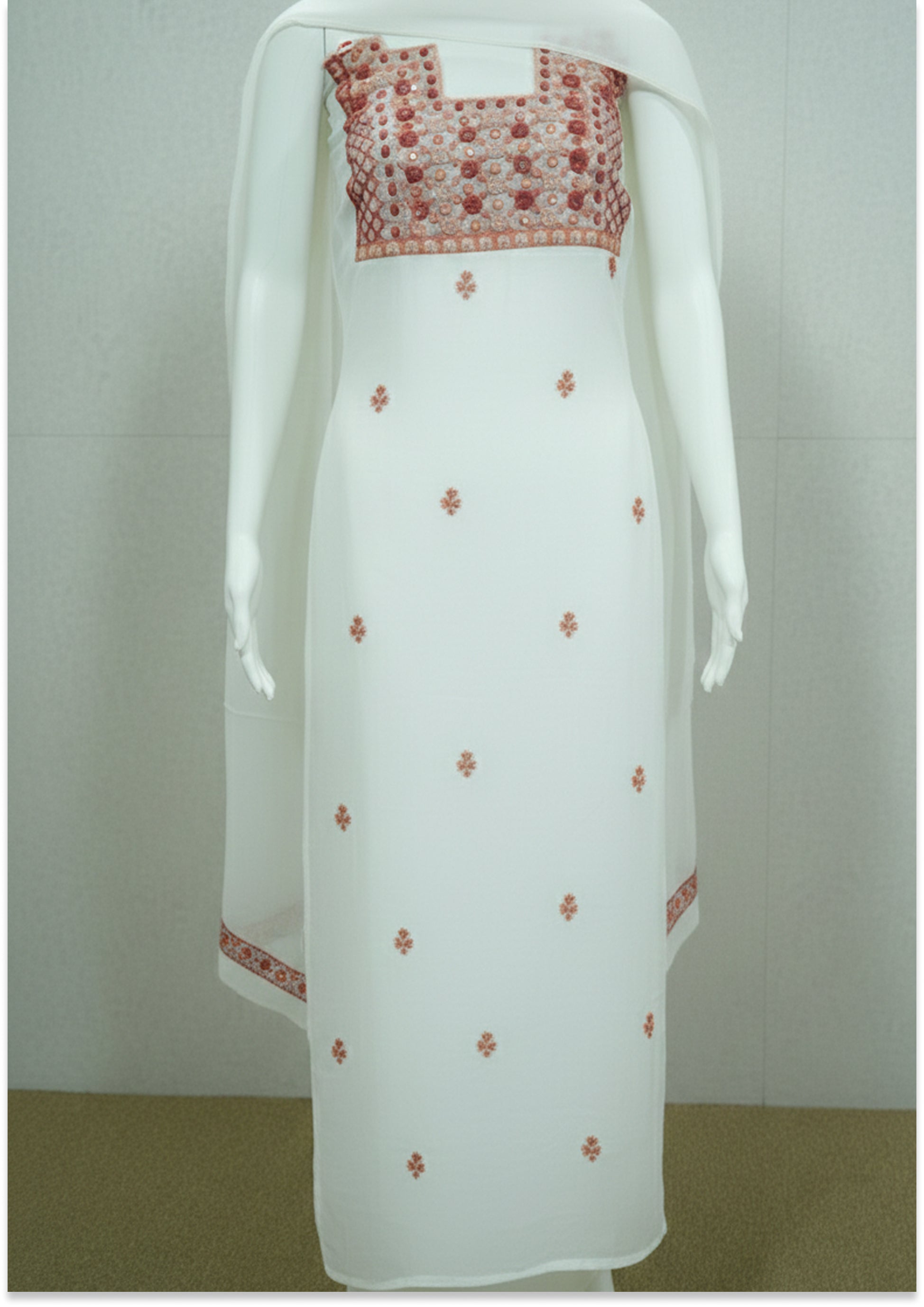 Off White Unstitched suit material with Rust Knot Work