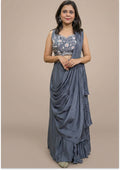 Grey Handcrafted Indo-Western Drape/Lehenga