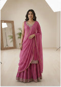 Onion Pink Handcrafted Suit Material with Stitched Gharara