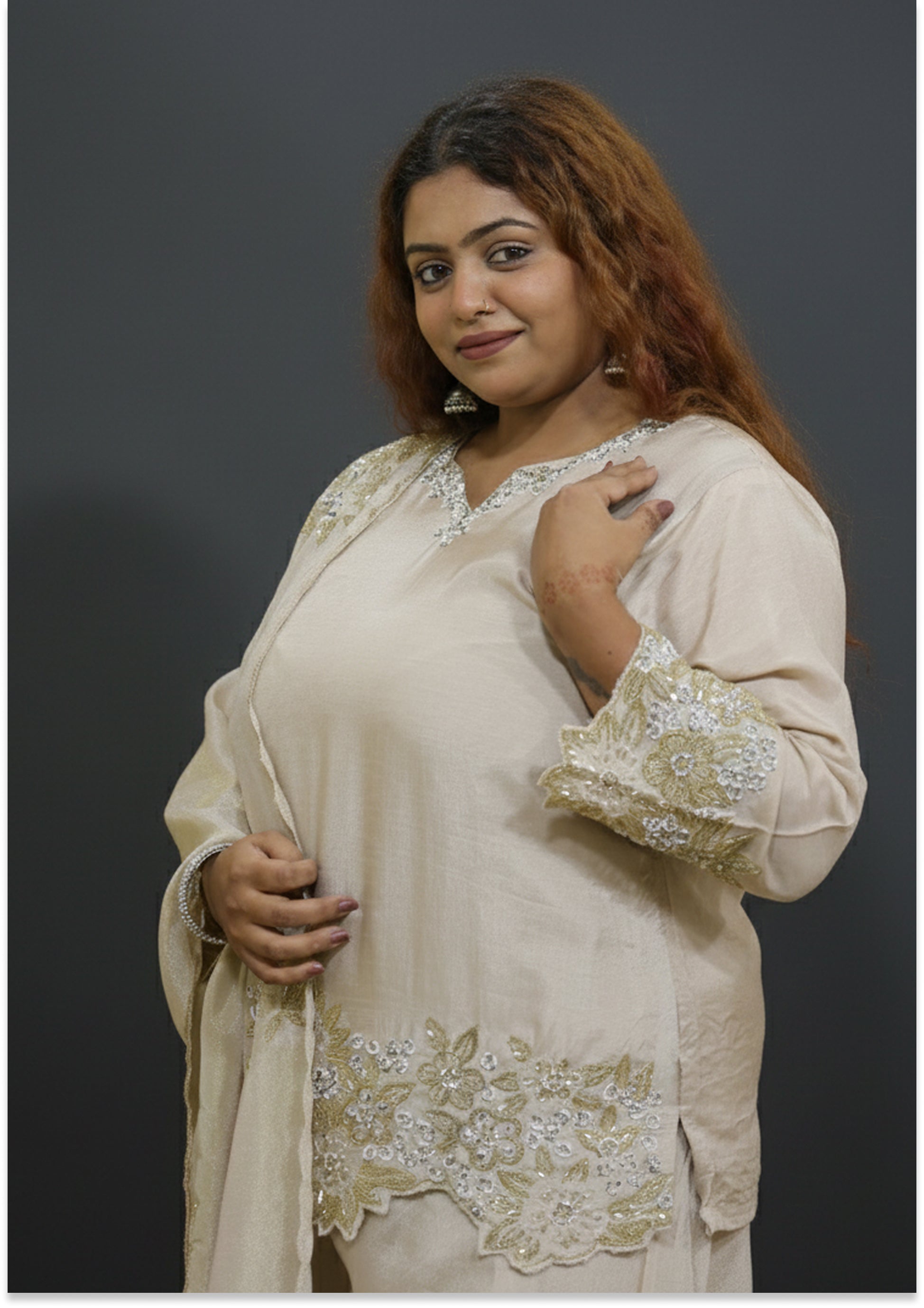 Beige Handcrafted 3ps Co-ord set