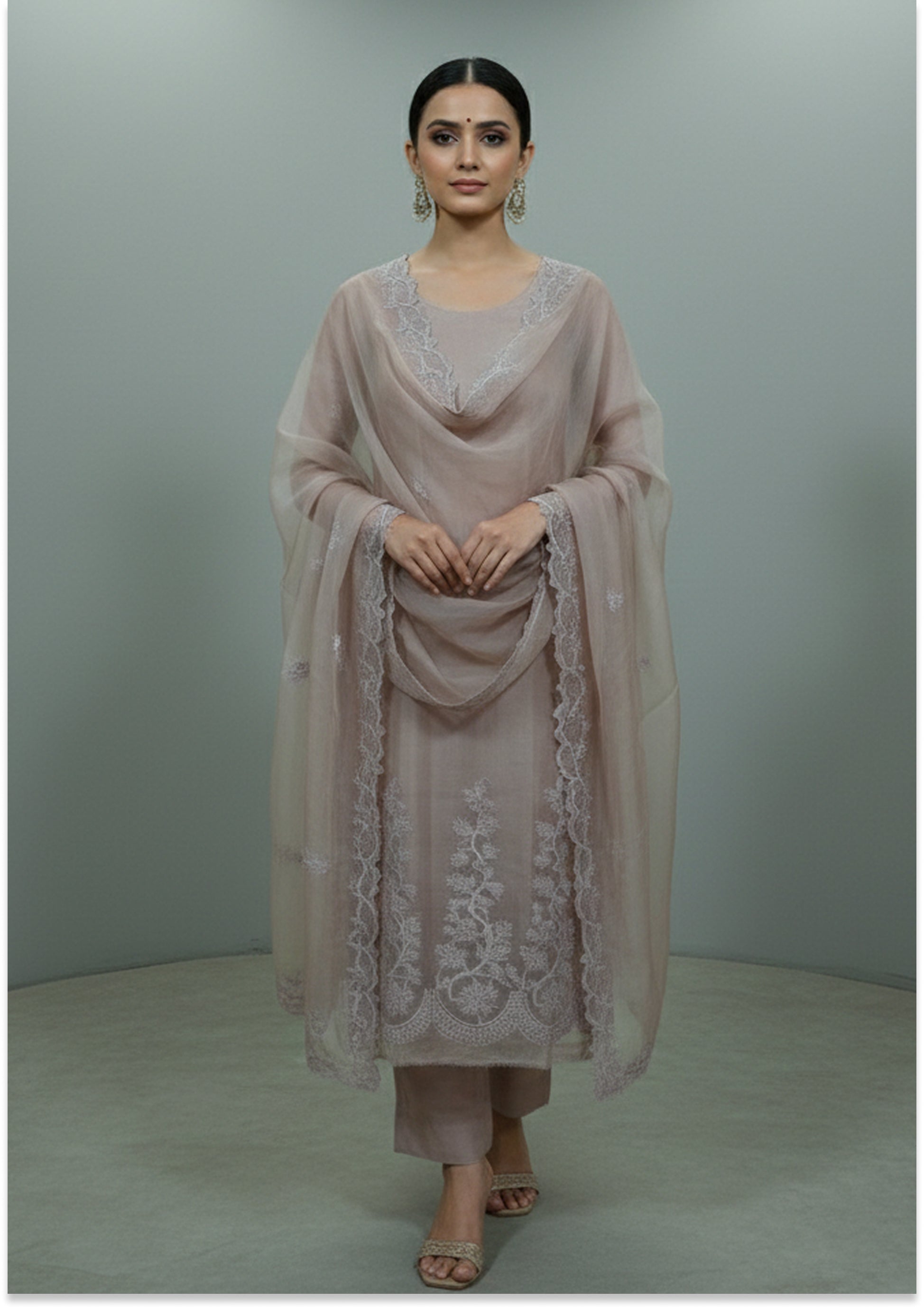 Mouse Color Pure Organza Handcrafted Unstitched suit Material