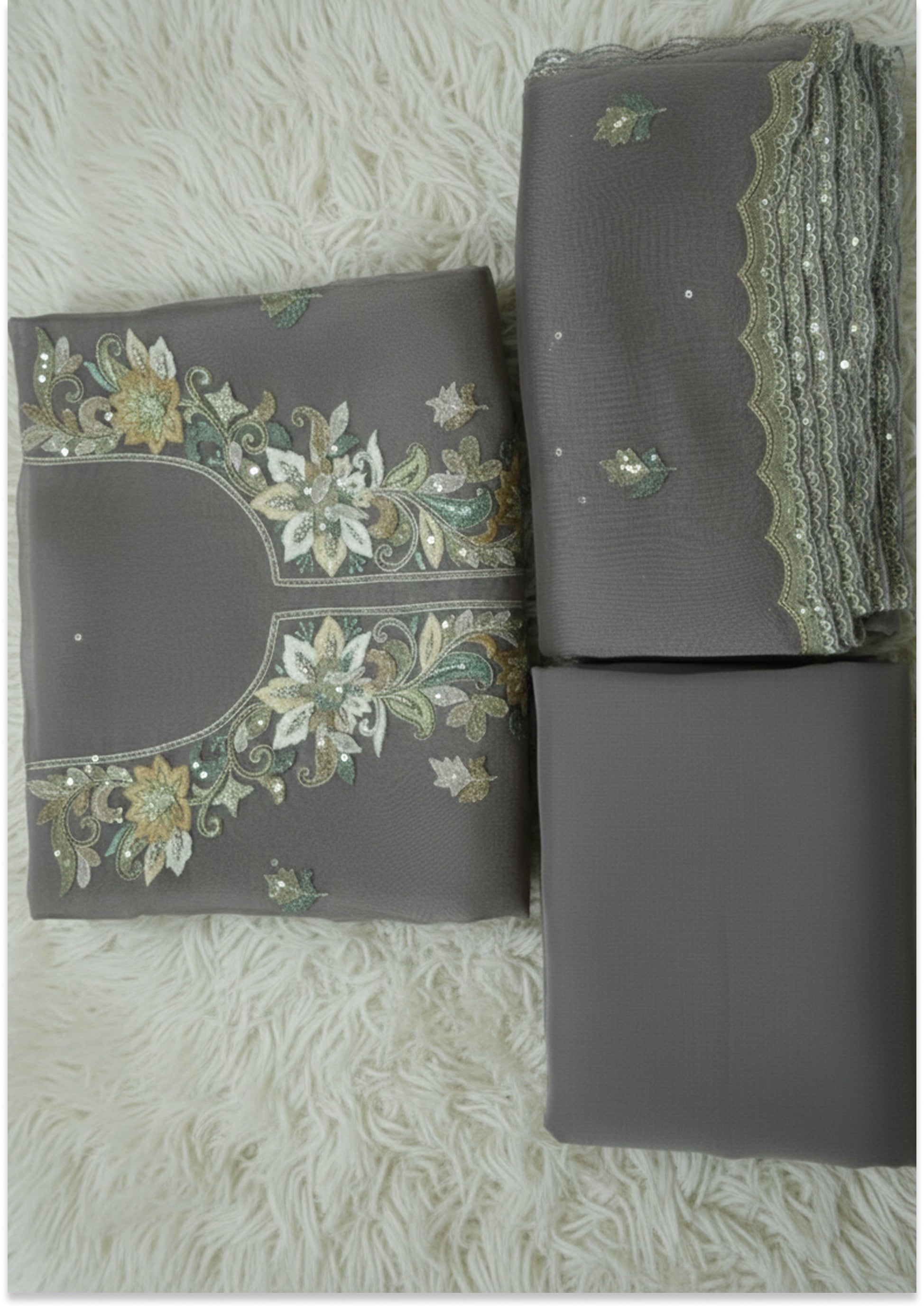 Mouse Color Pure Organza Handcrafted Premium Unstitched suit Material