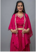 Magenta Handcrafted Lehenga with Cape