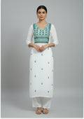 Off White Georgette Unstitched suit material with Bottle Green Knot Work