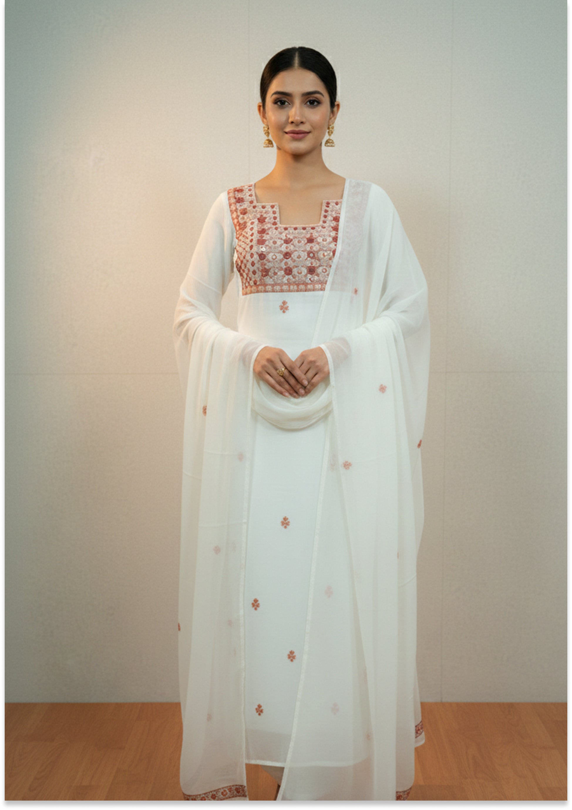 Off White Unstitched suit material with Rust Knot Work