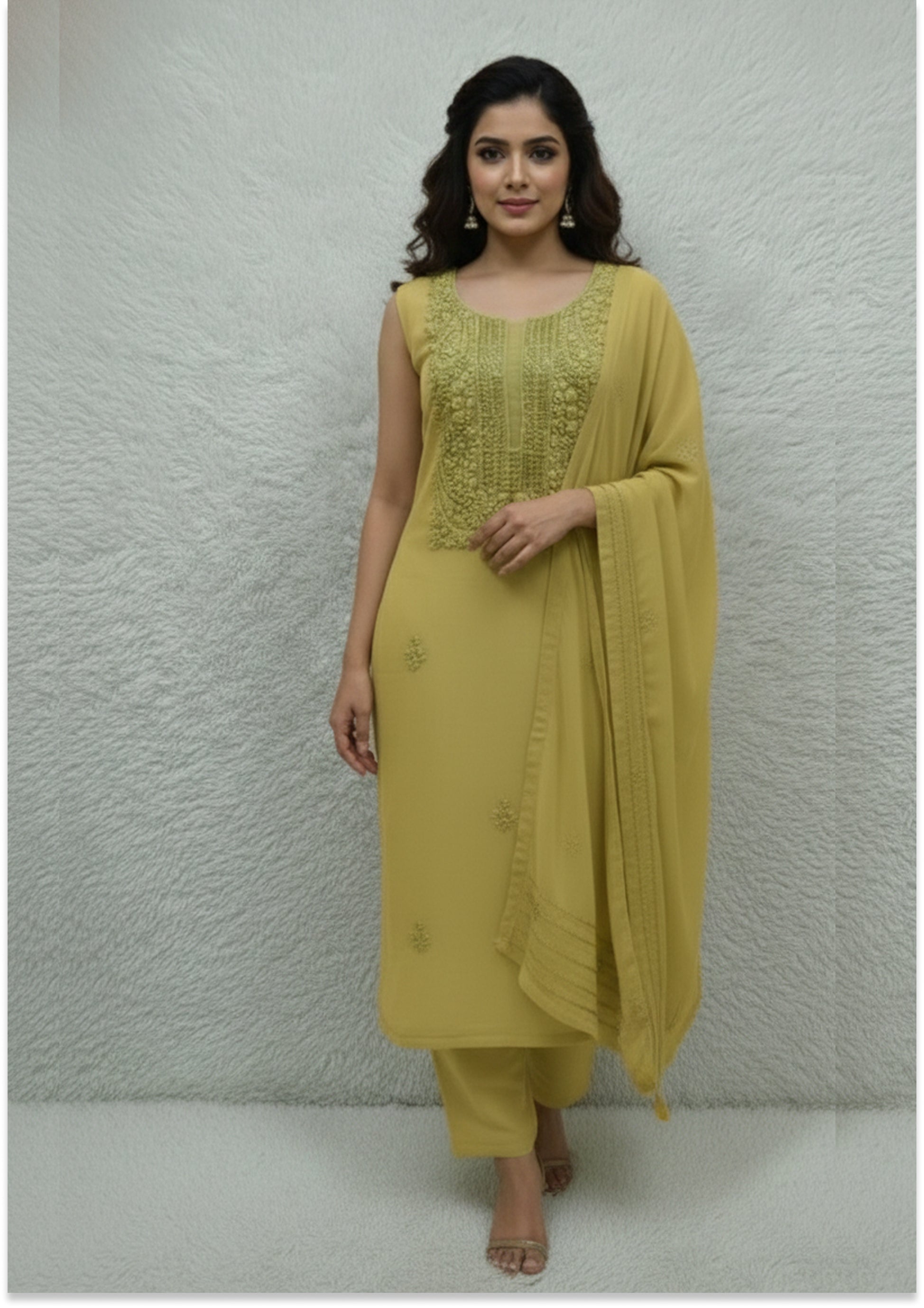 Light Lemon Yellow Handcrafted Unstitched Suit Material