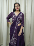 Wine Handcrafted Indo-Western Drape Dress with Skirt