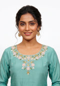 Aqua Blue Silk Handcrafted 3pc Suit Set