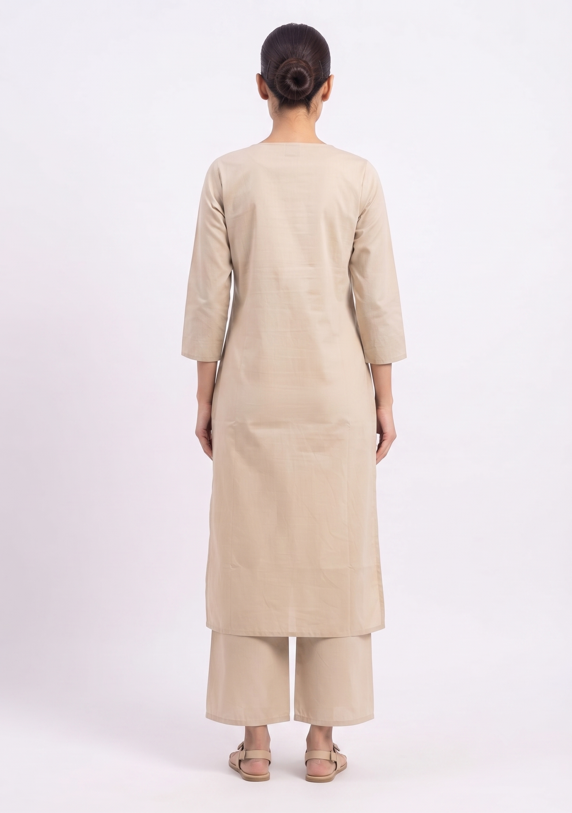 Beige Applique work Cotton Suit Set