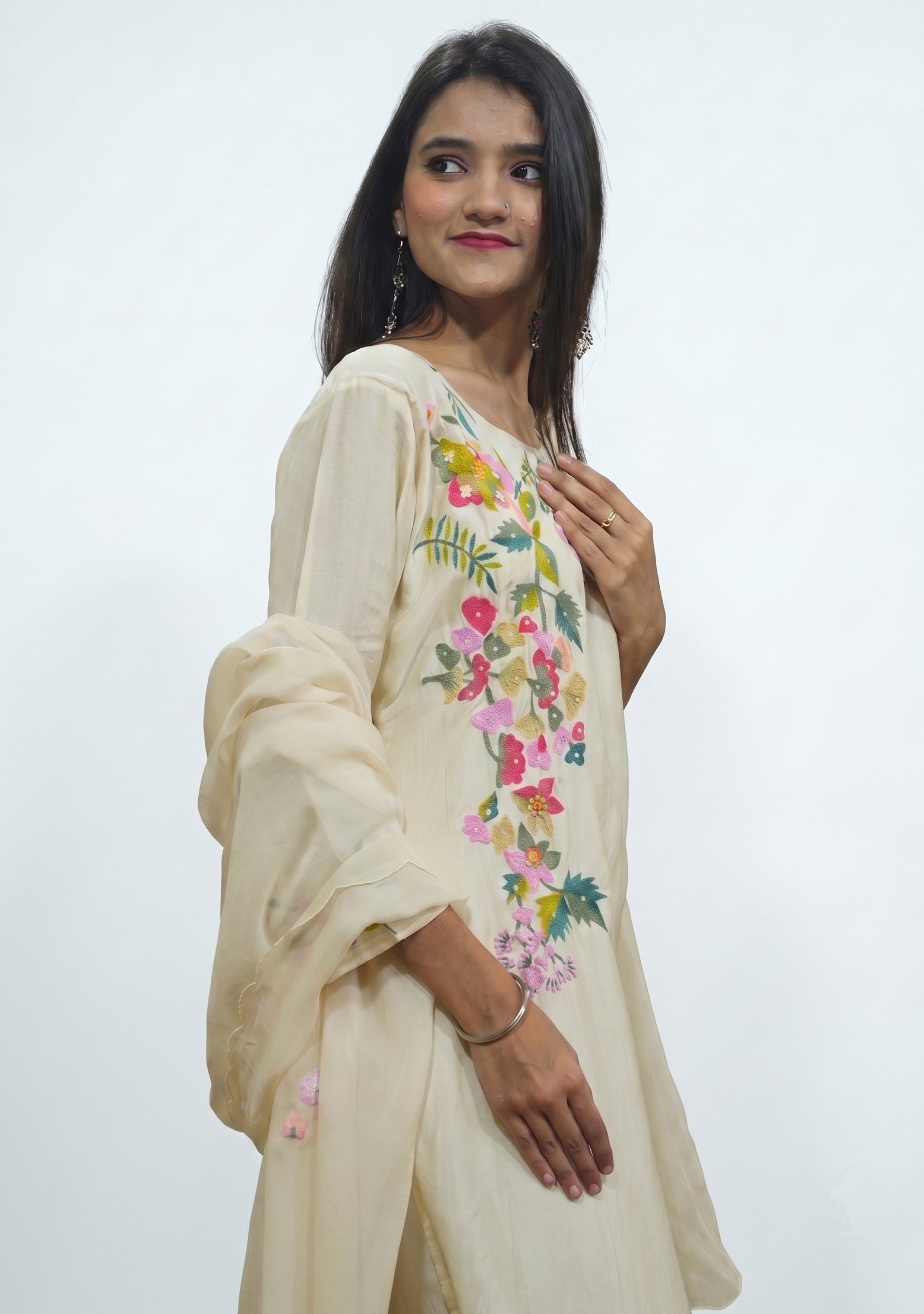 Beige Silk Handcrafted 3pc Suit Set