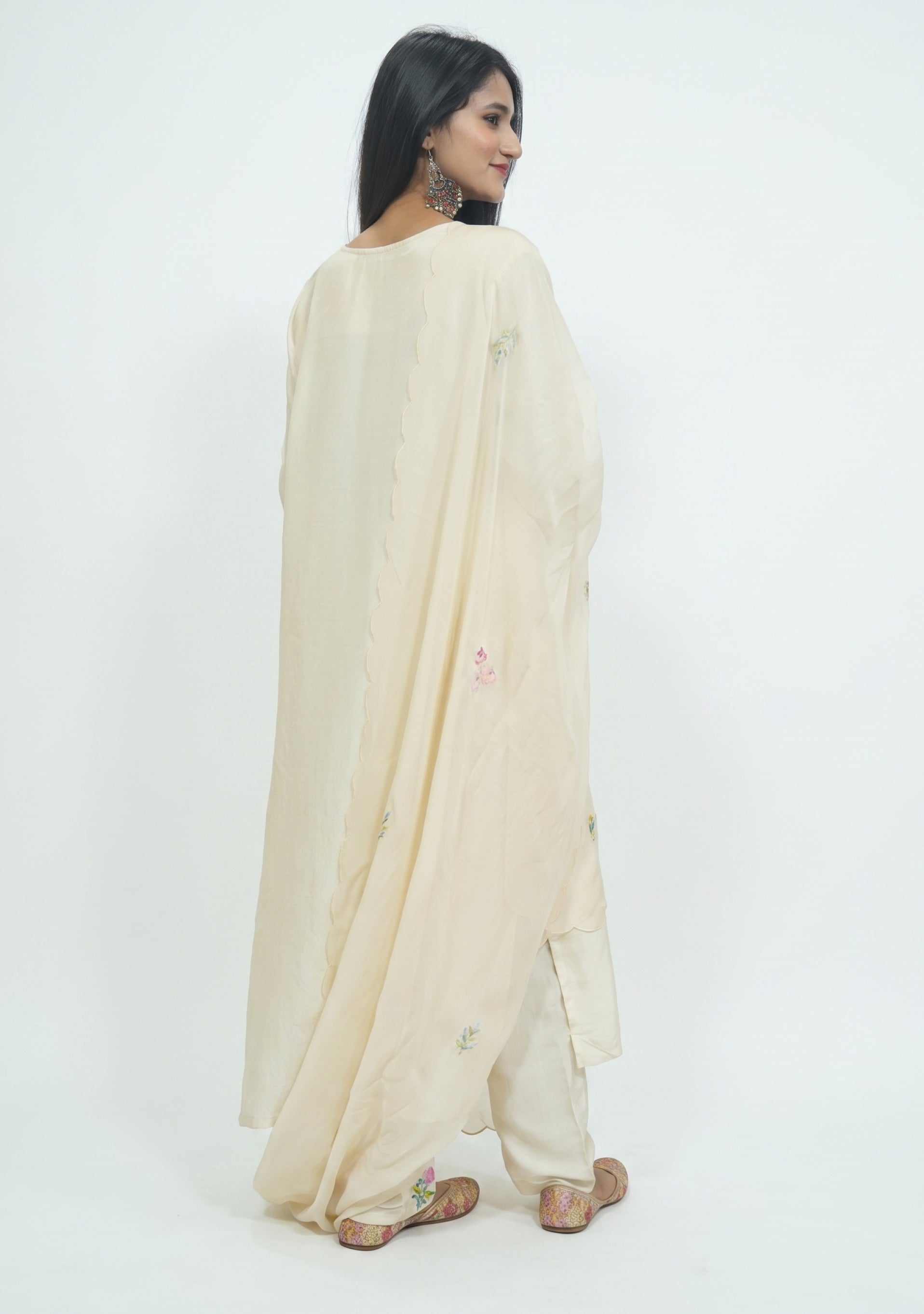 Beige Silk Handcrafted 3pc Suit Set