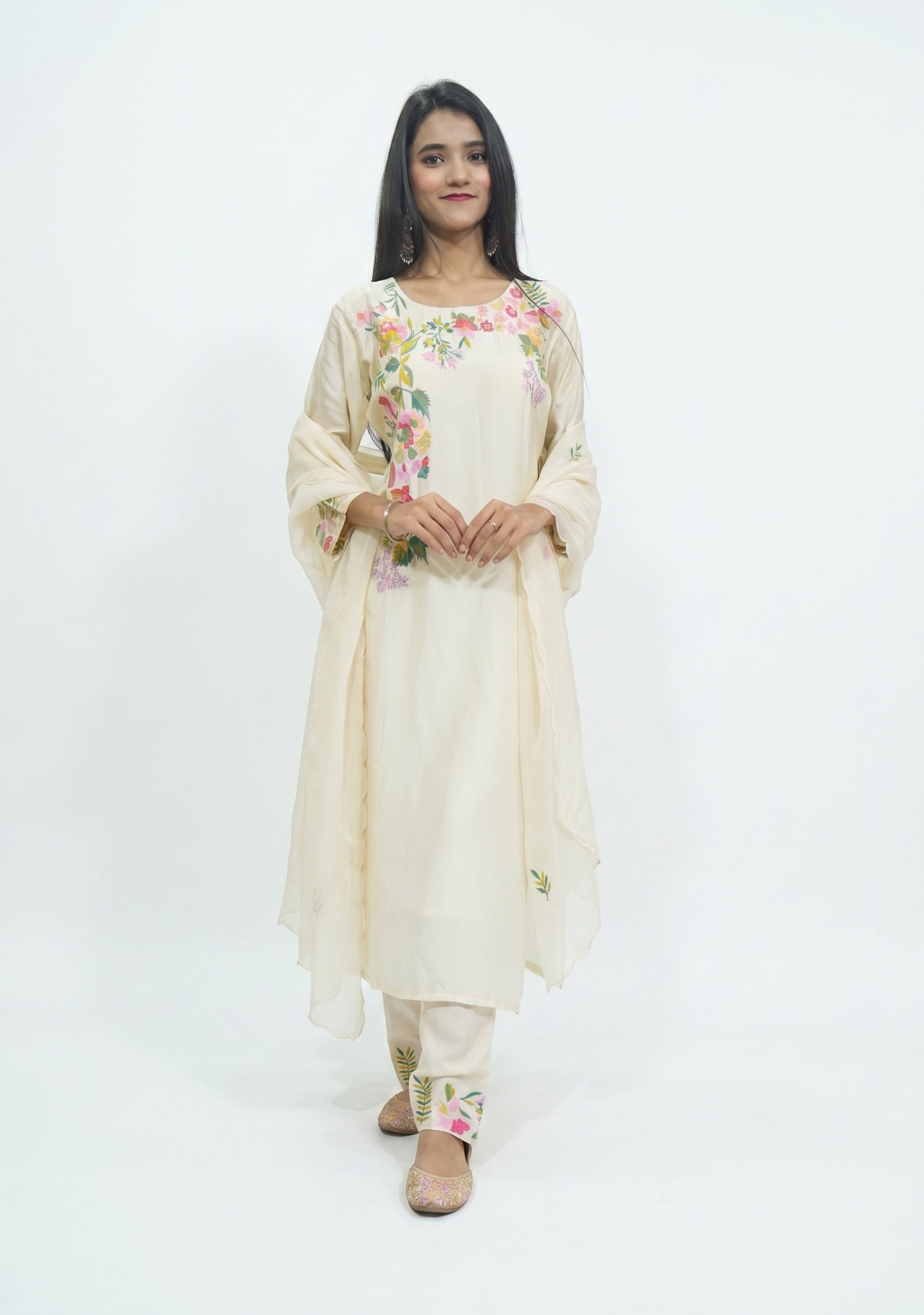 Beige Silk Handcrafted 3pc Suit Set