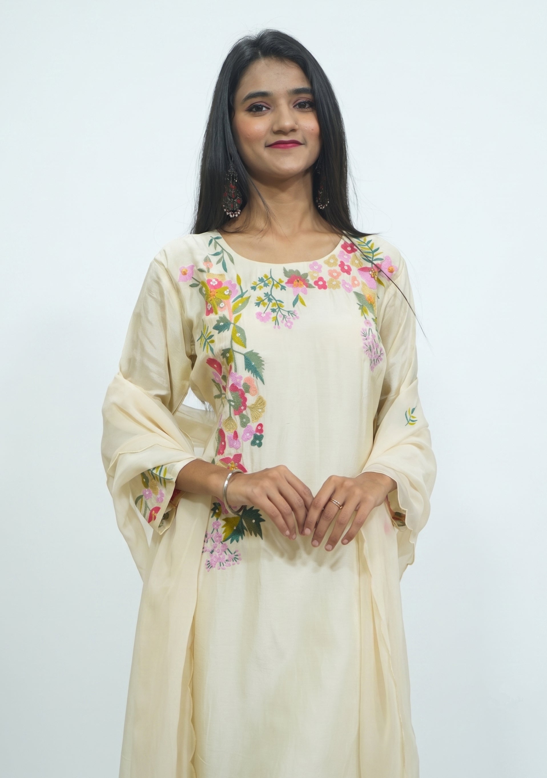 Beige Silk Handcrafted 3pc Suit Set