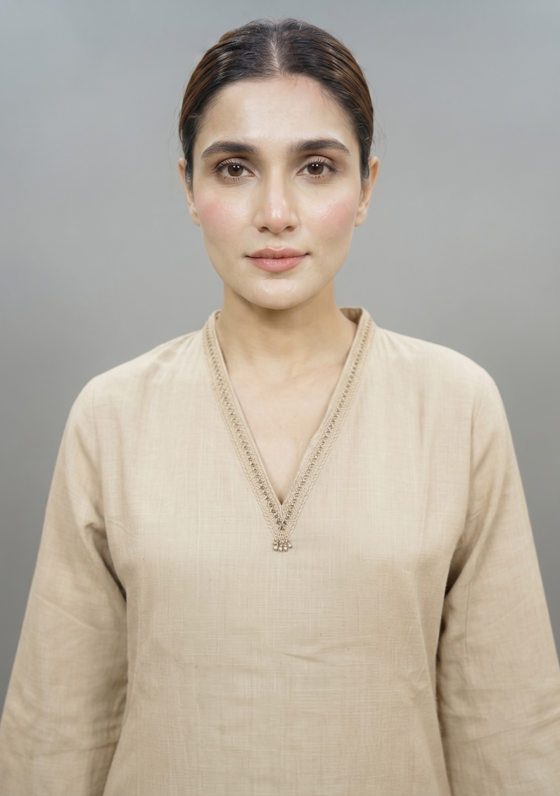 Beige Plain Khadi Handcrafted Suit Set