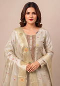 Beige Shimmer Gotapatti Multi Booty Handcrafted Straight Suit