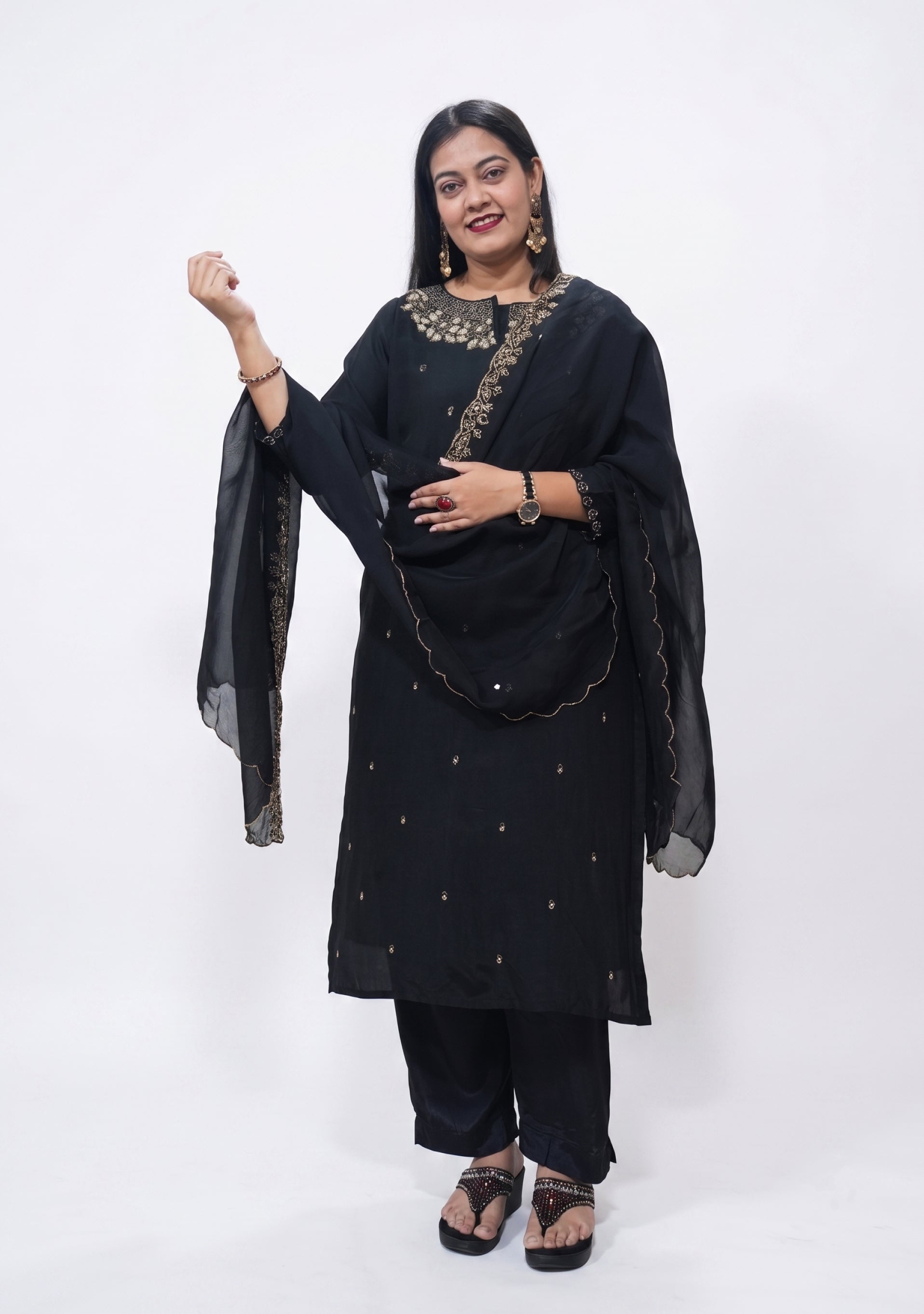 Black Art Silk Handcrafted 3pc Suit Set