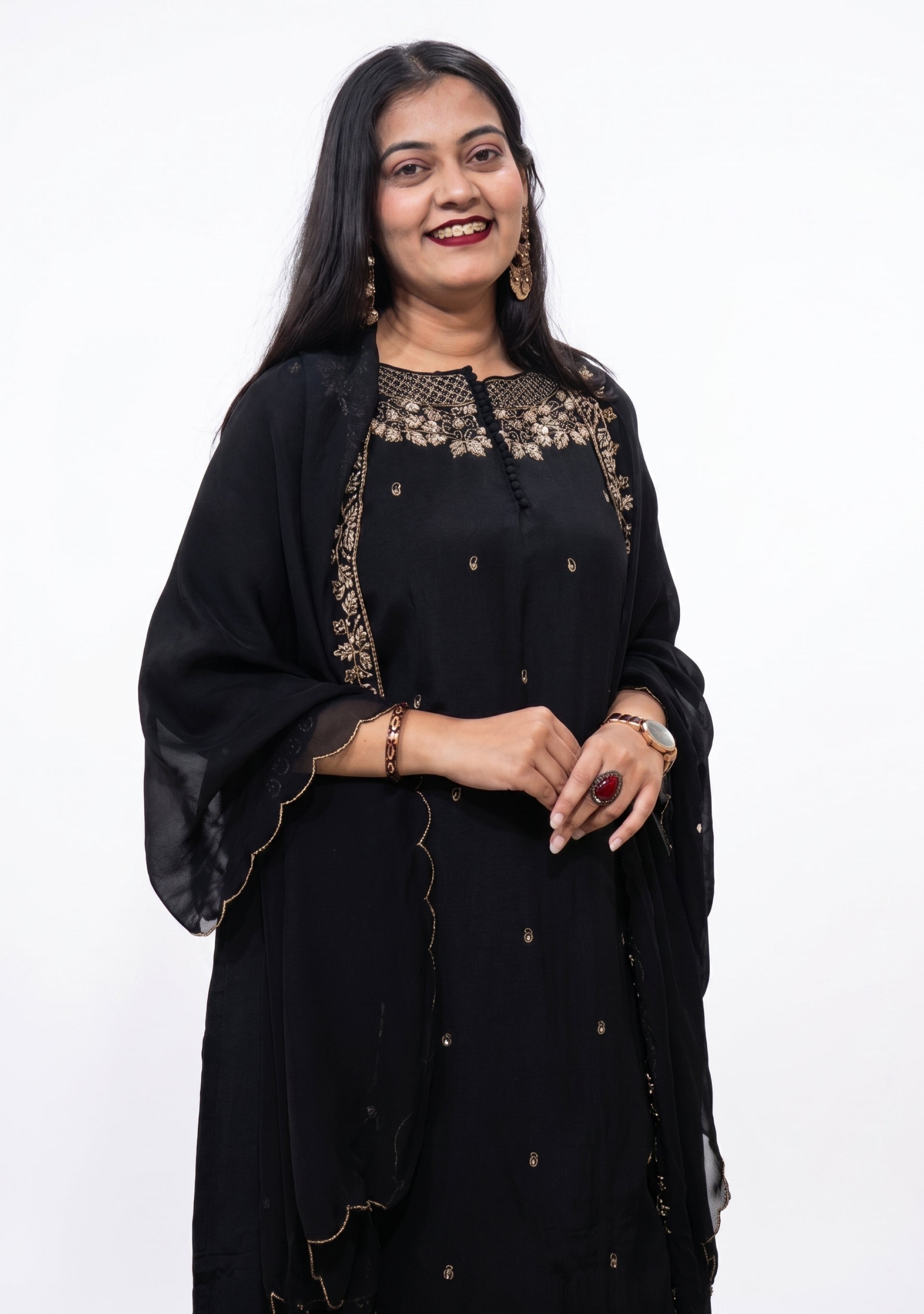 Black Art Silk Handcrafted 3pc Suit Set