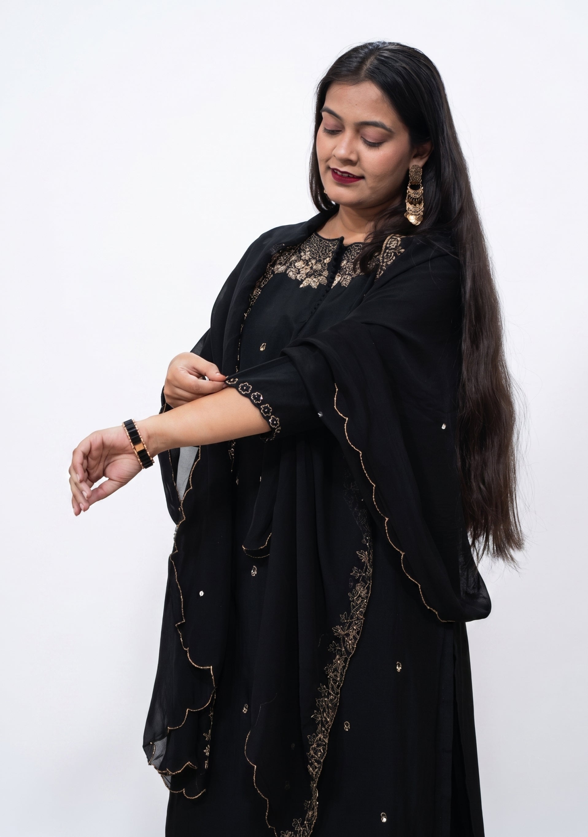 Black Art Silk Handcrafted 3pc Suit Set