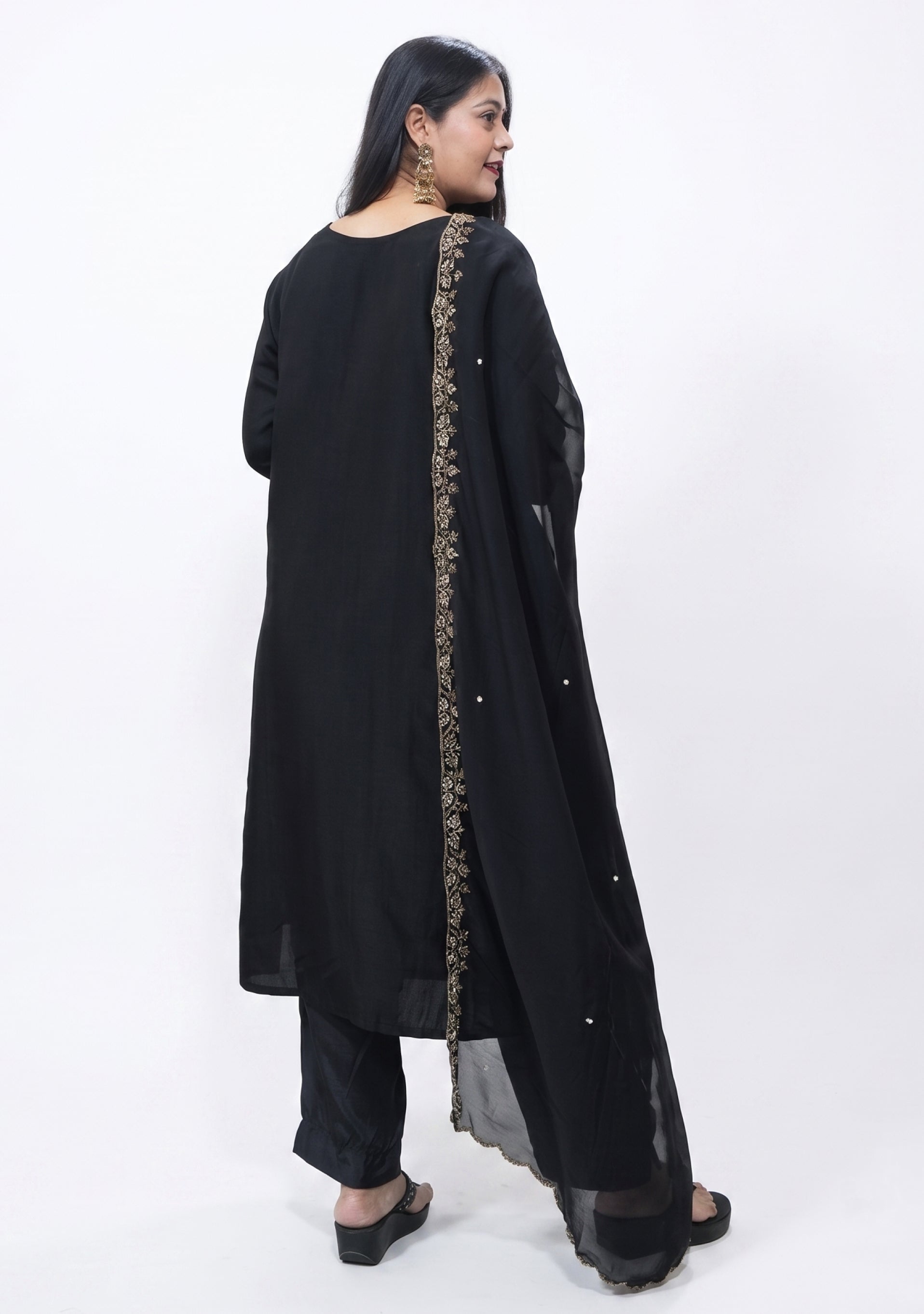 Black Art Silk Handcrafted 3pc Suit Set