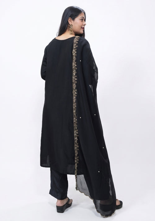Black Art Silk Handcrafted 3pc Suit Set