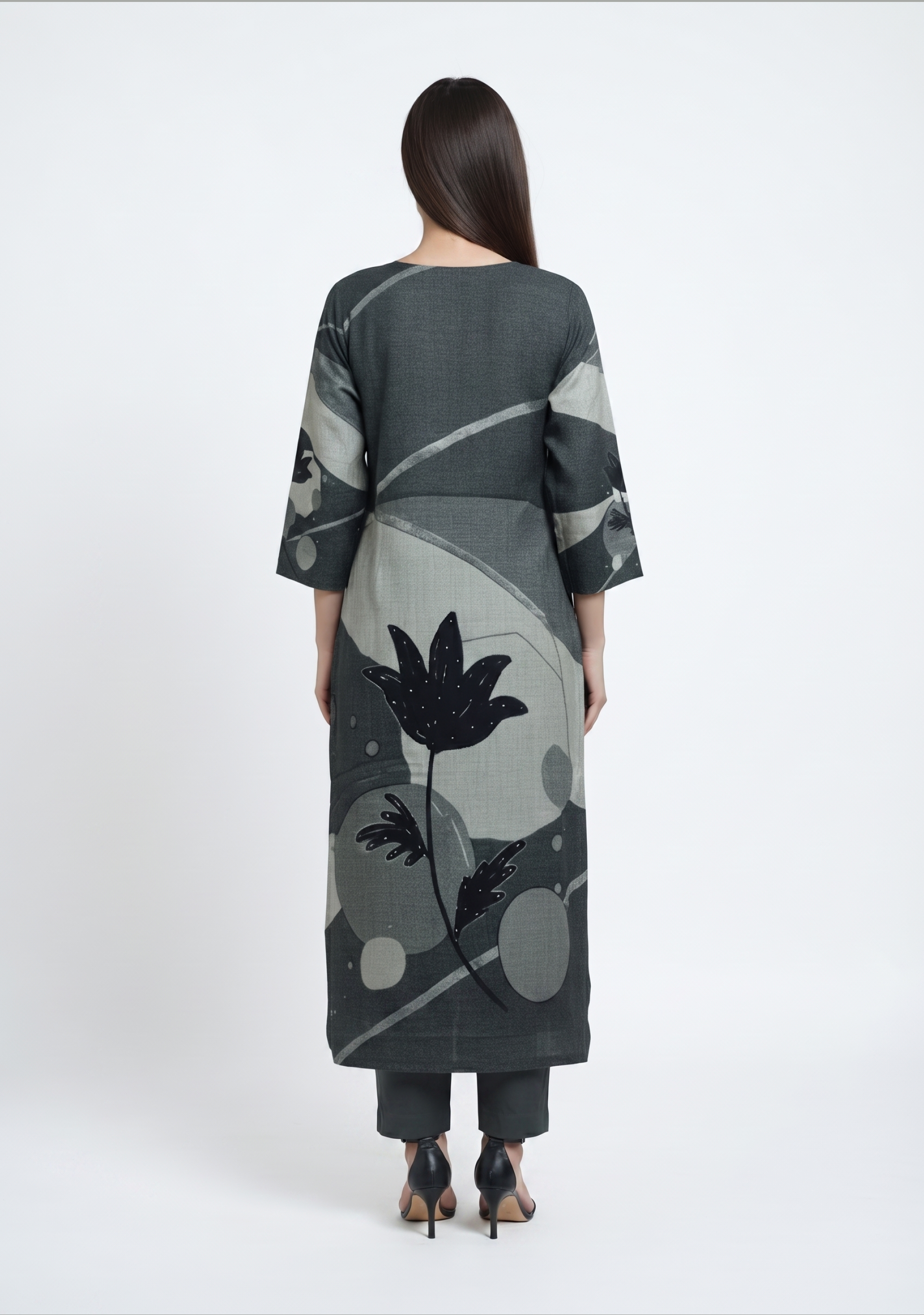 Black Grey Art Silk Handcrafted 3pc Suit Set