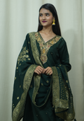 Bottle Green Banarasi Handcrafted 3pc Suit set