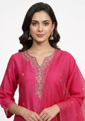 Bright Pink Art Silk Handcrafted 3pc Suit set