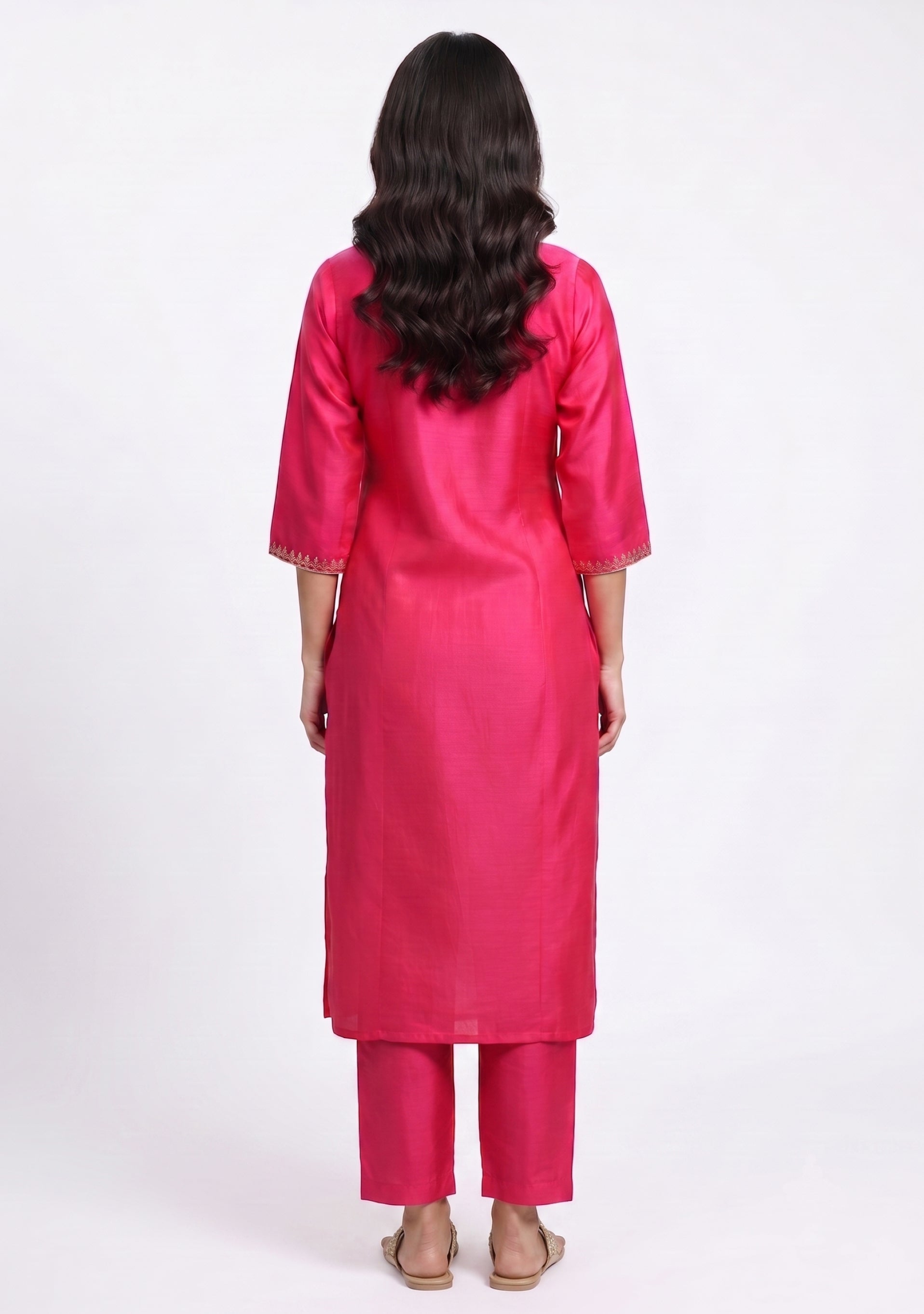 Bright Pink Art Silk Handcrafted 3pc Suit set