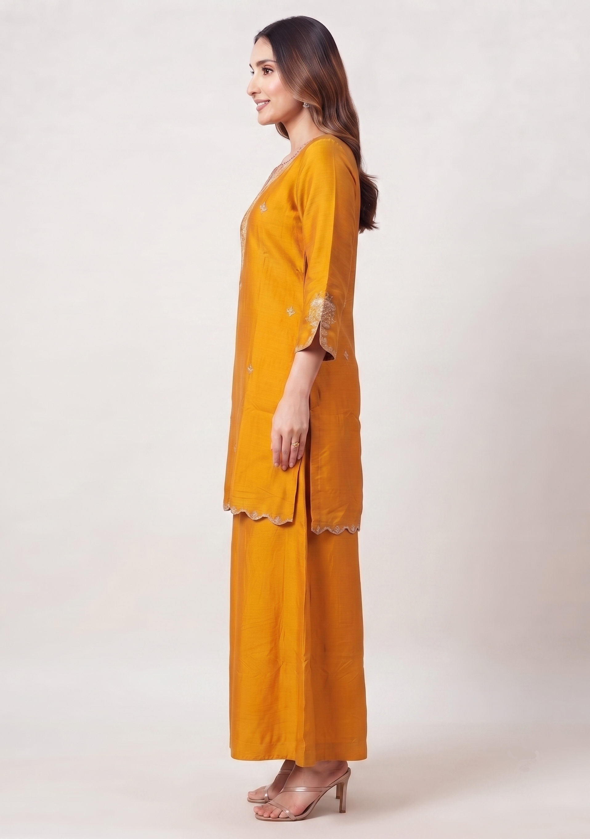 Camel Color Banarasi Dupatta Handcrafted 3pc Suit Set