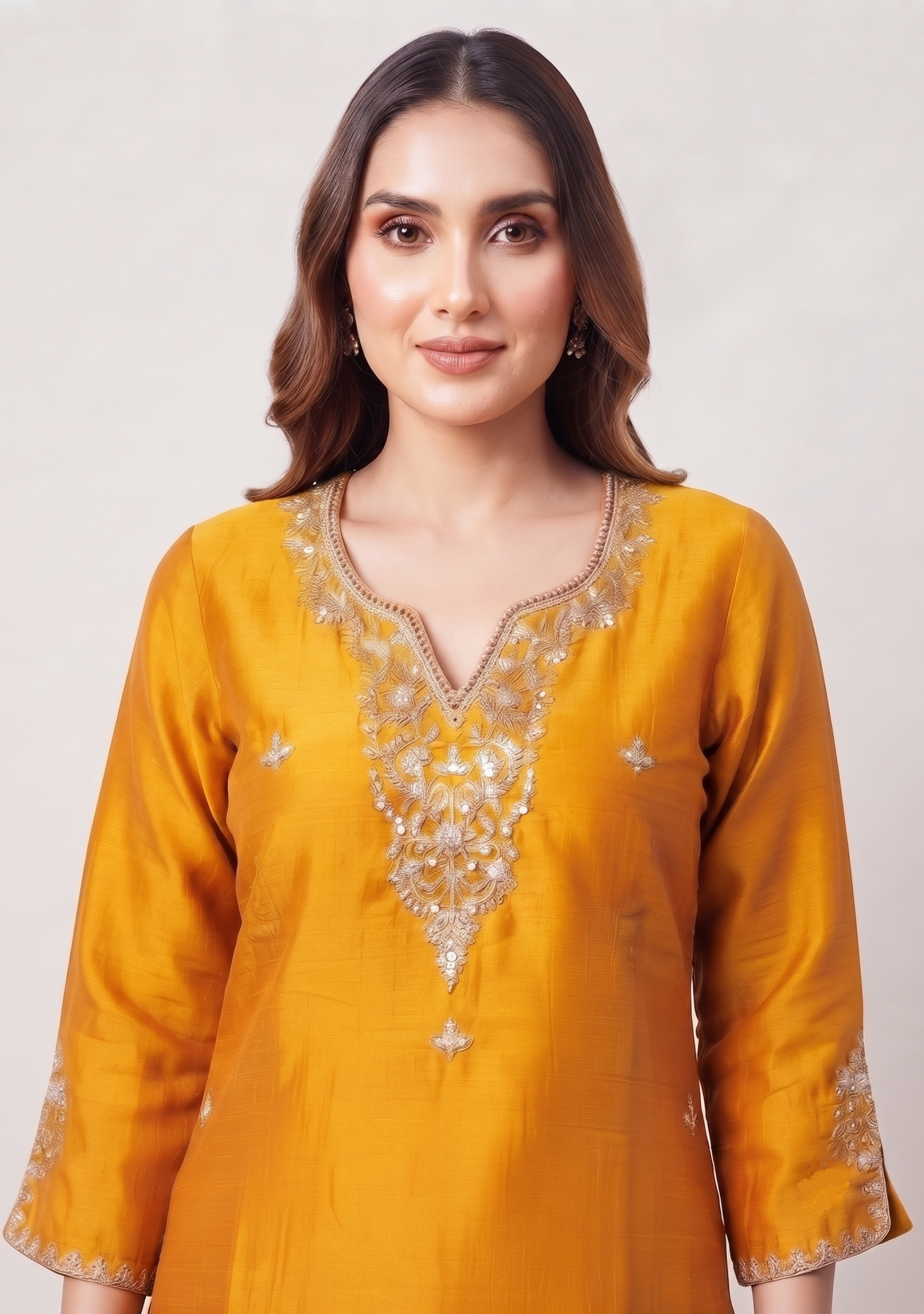 Camel Color Banarasi Dupatta Handcrafted 3pc Suit Set