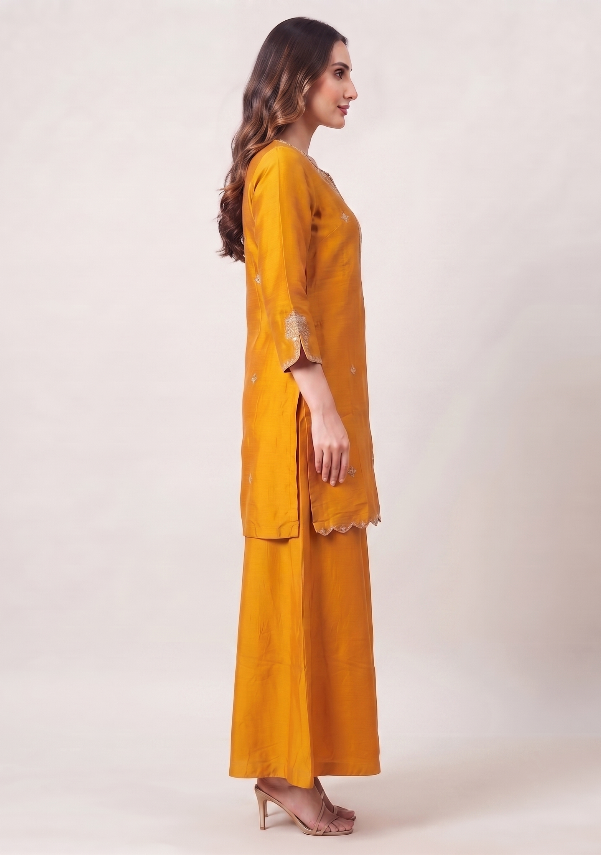 Camel Color Banarasi Dupatta Handcrafted 3pc Suit Set