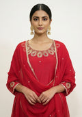 Cherry Red Art Silk Handcrafted 3pc Suit set