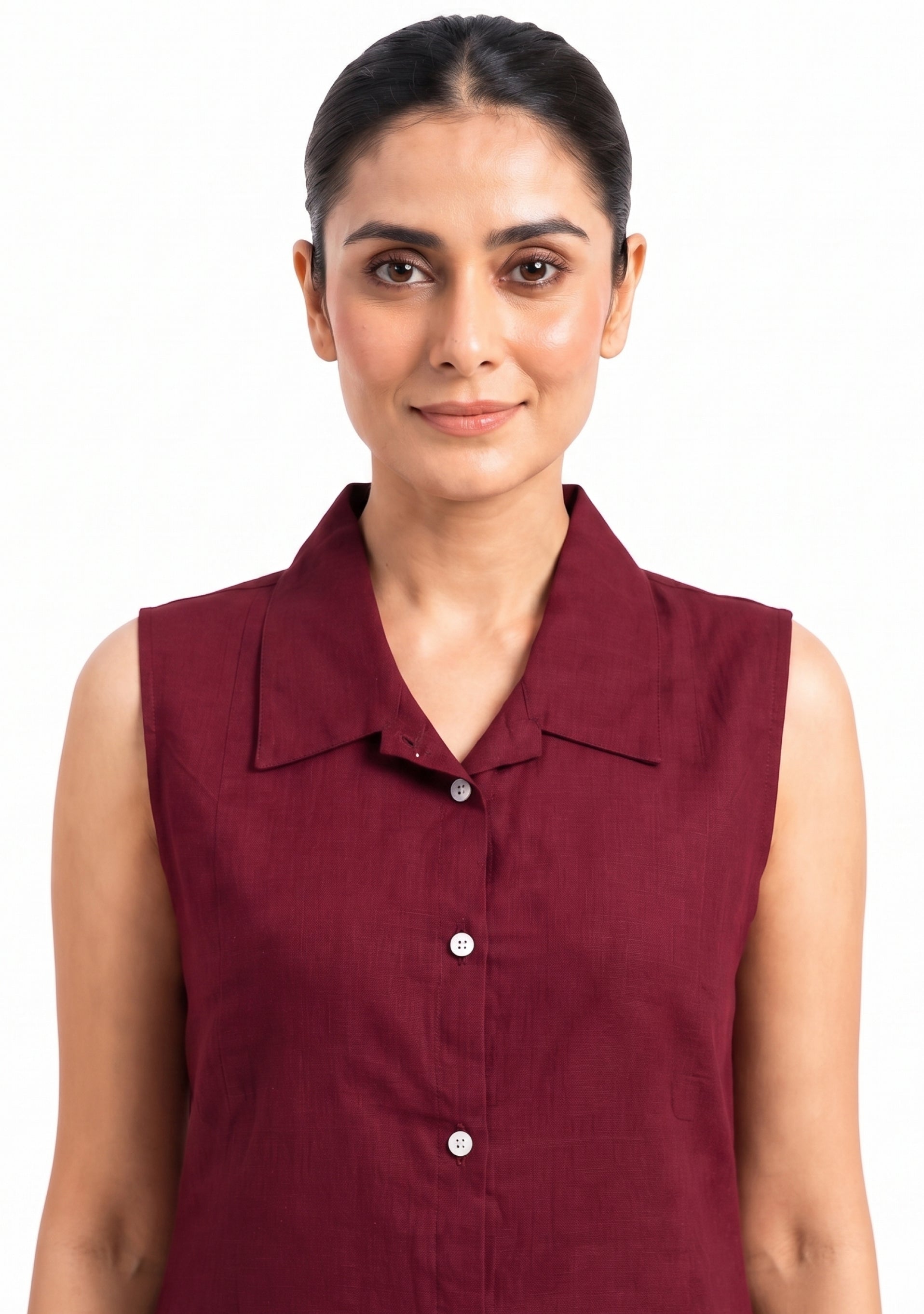 Collared A Line Maroon Cotton Silk Suit Set