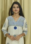 Cream Blue Dots Khadi A-Line Suit Set