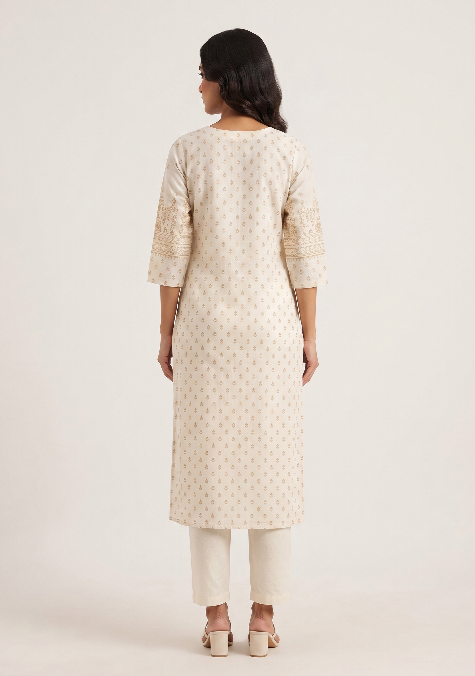 Cream Brown Khadi Embroidered 3pc Suit Set