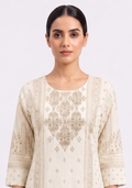 Cream Brown Khadi Embroidered 3pc Suit Set