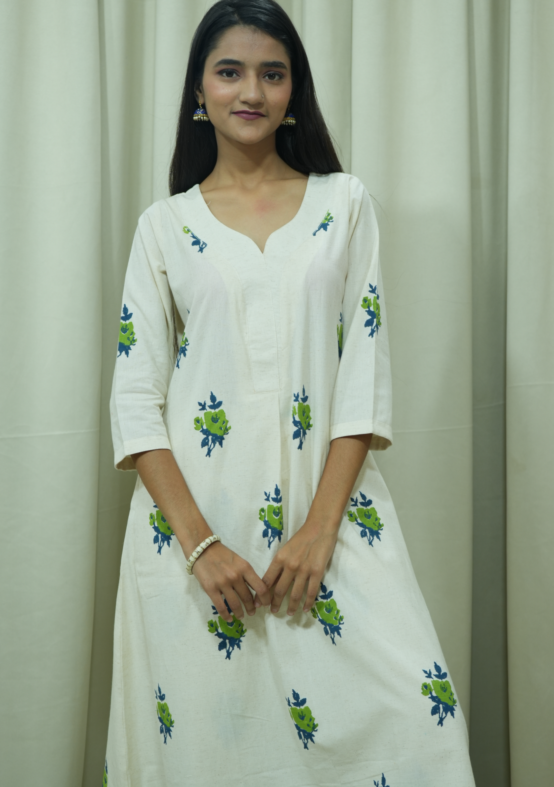 Cream Khadi Green-Booty suit Set