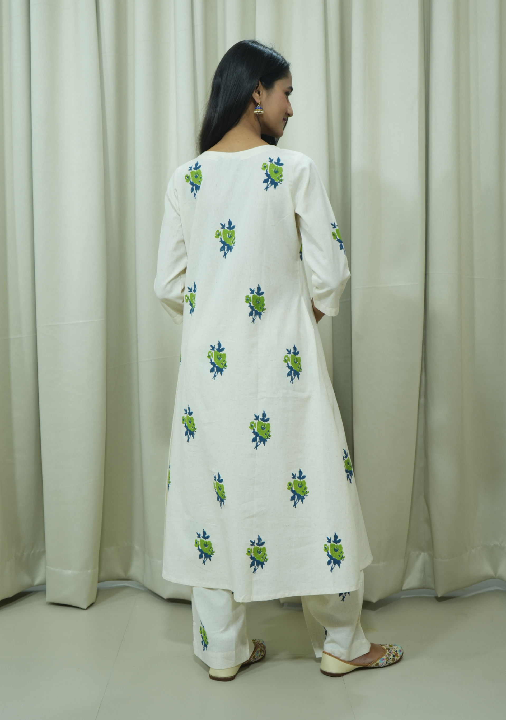 Cream Khadi Green-Booty suit Set