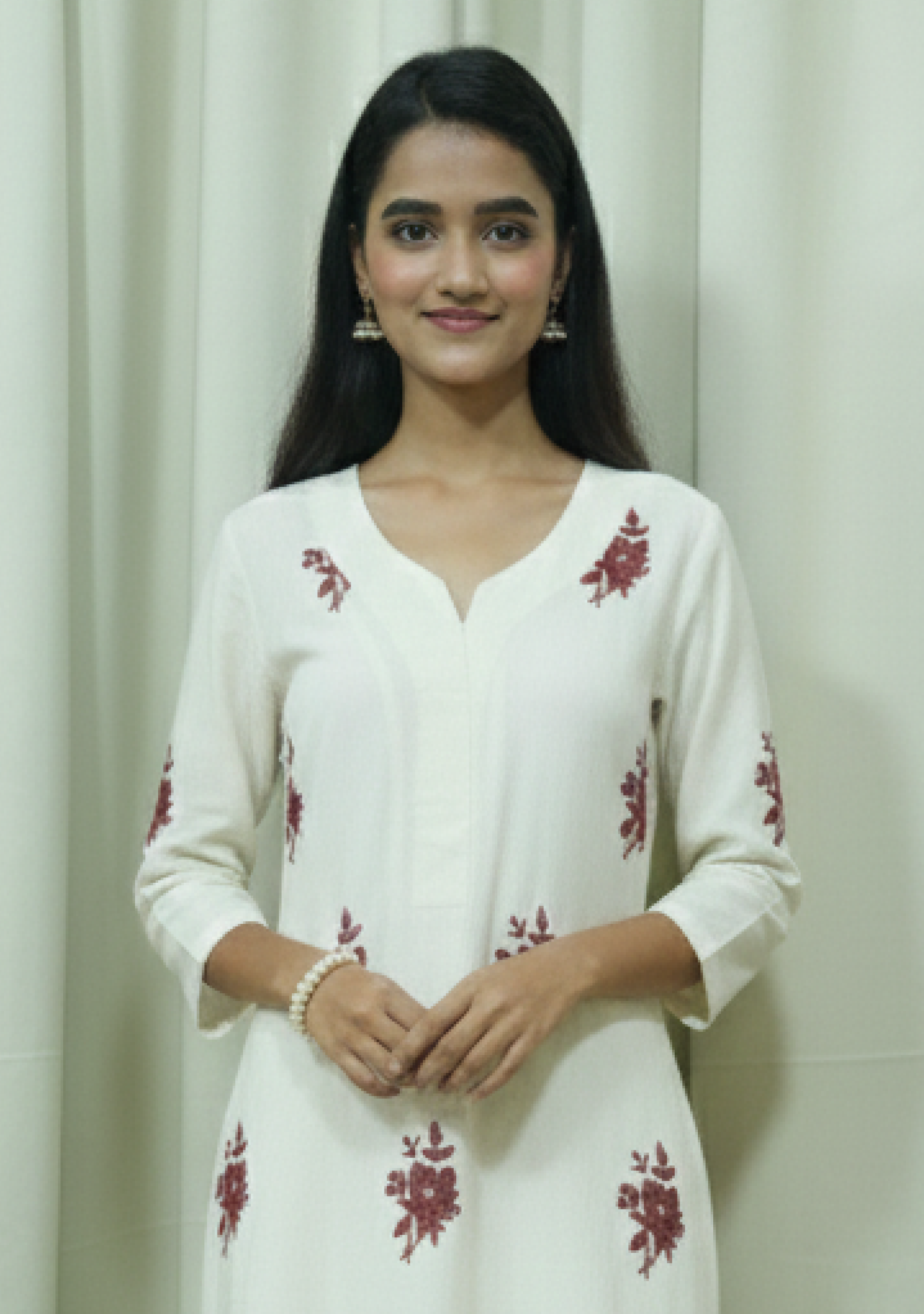 Cream Khadi Maroon-Booty Suit Set